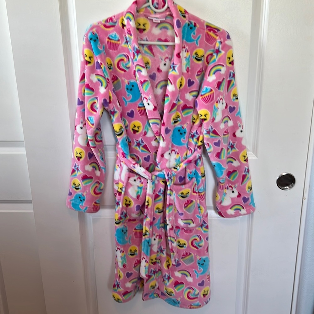 🍭Candy Pink 💕 ultra soft pink robe 14/16 EUC unicorns emojis